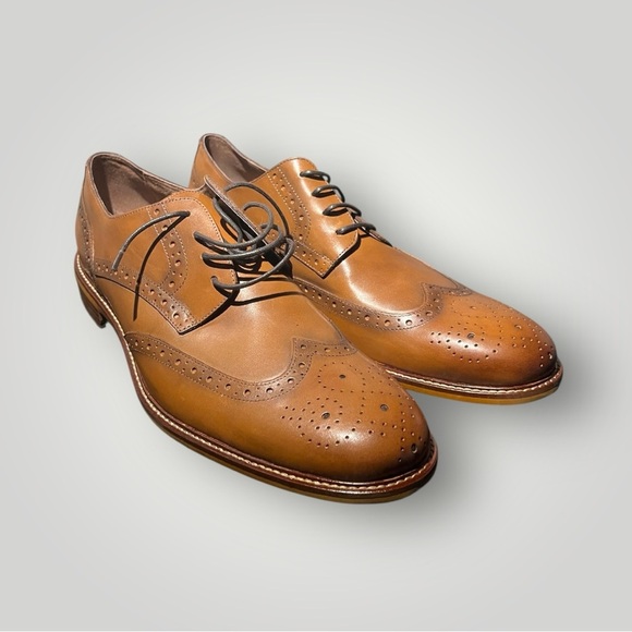 Joseph Abboud Tan Leather Brogue Oxfords - Size 13M/46M - NIB - Picture 1 of 6